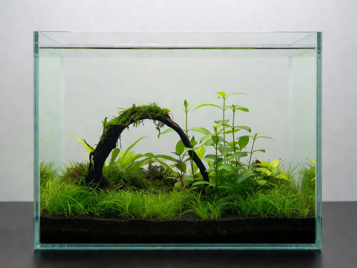 A perfectly balanced minimalist planted aquarium demonstrating our architectural principles